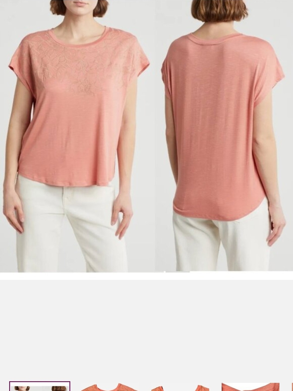 Adrianna Papell Coral Lace-Front Short Sleeve Top